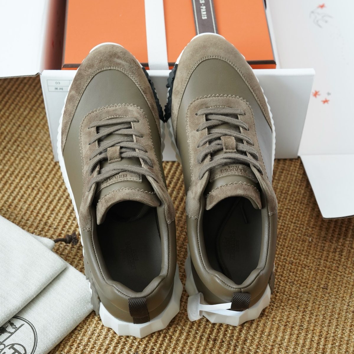 Beige Suede Lace-Up Runner Sneakers