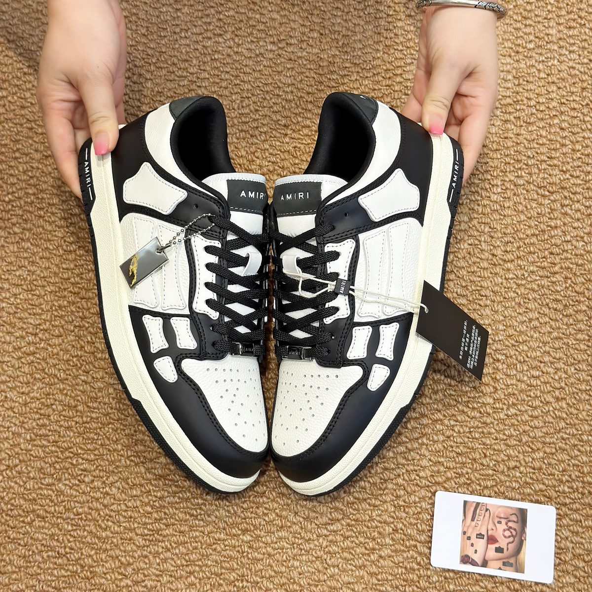 AMIRI Black and White Leather Low-Top Sneakers