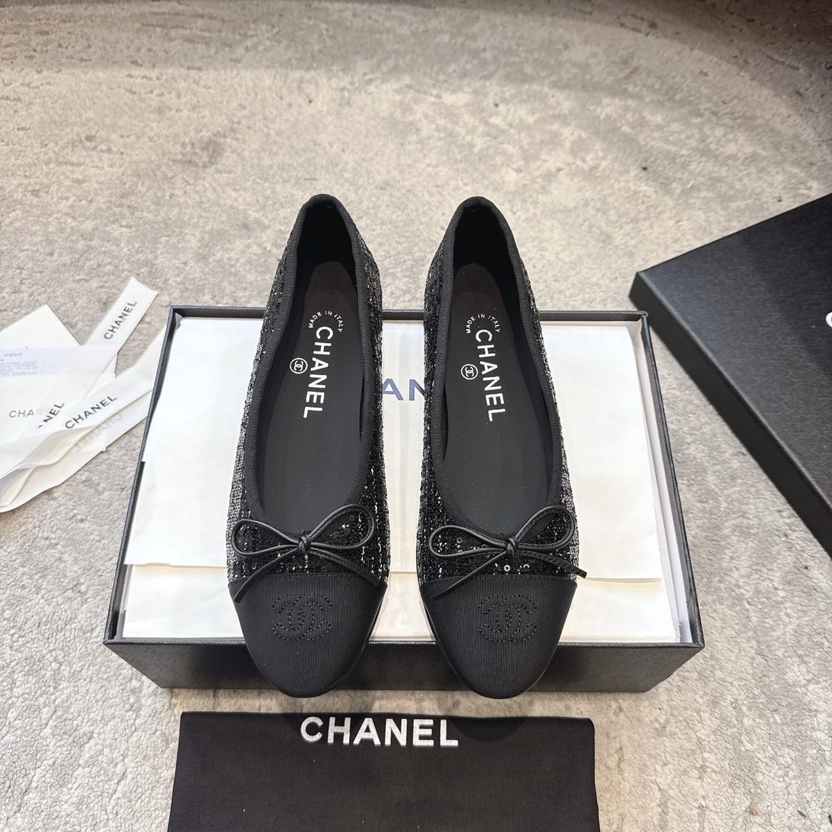 Chanel Sequin Bow Ballet Flats