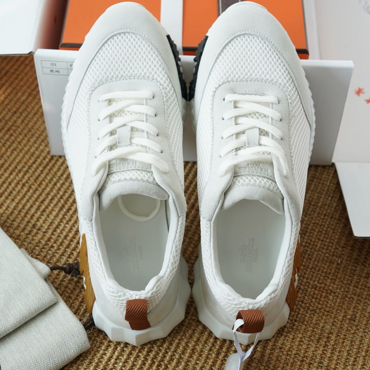 Unknown White Mesh Sneaker with Brown Heel Tab