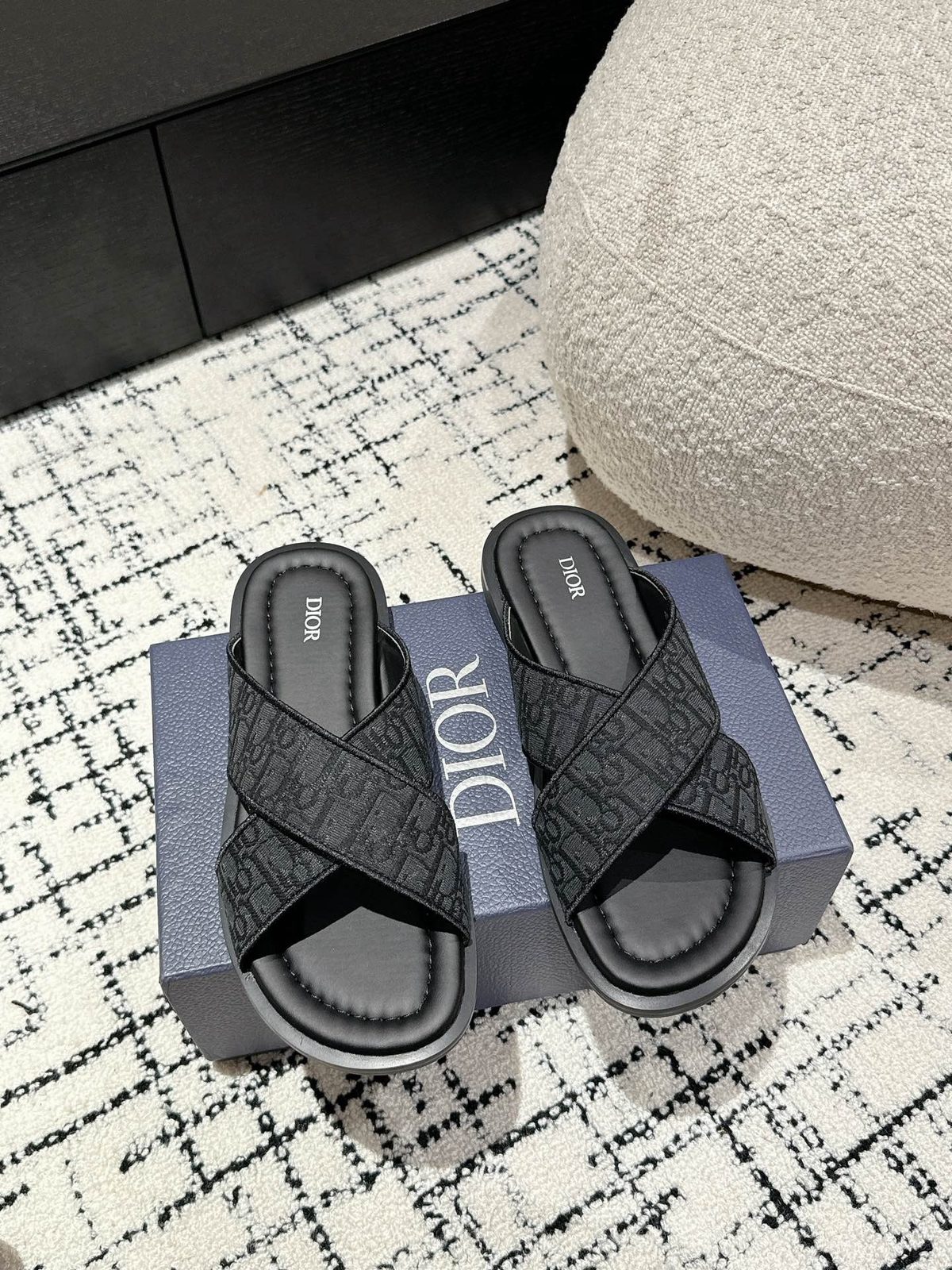 Dior Oblique Canvas Cross Slide Sandals