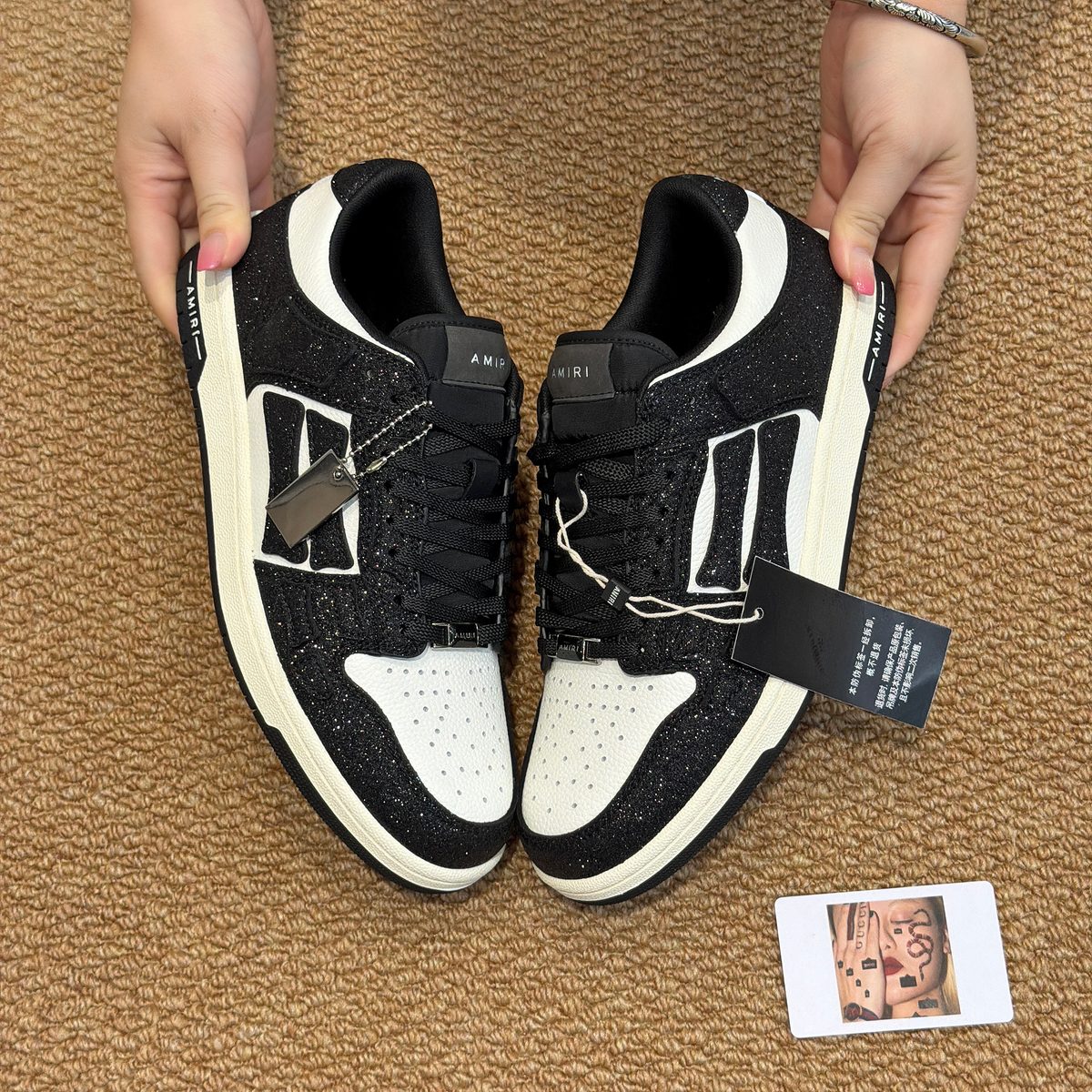 AMIRI Low Top Sneakers Black White Glitter