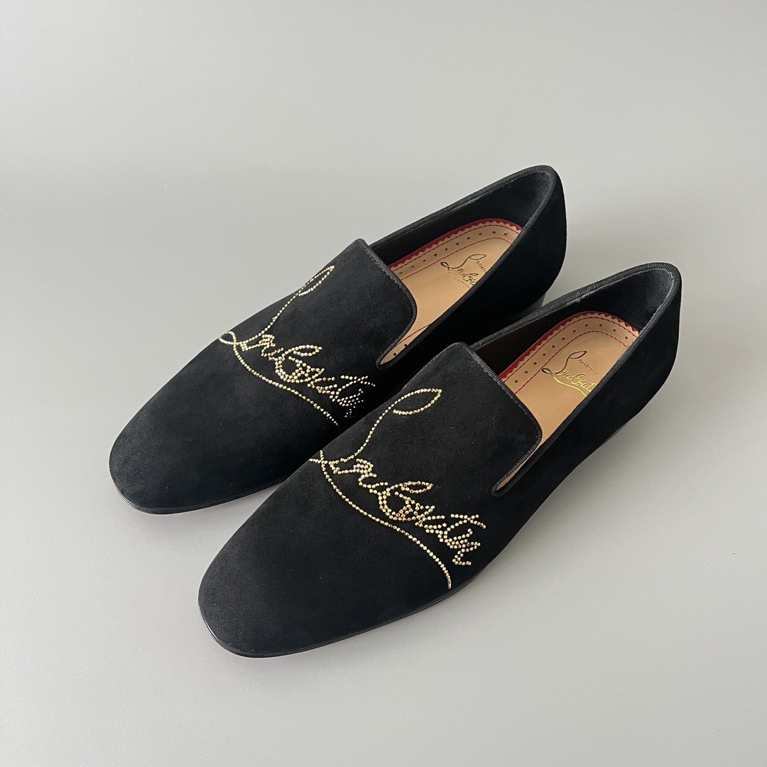 Louboutin Black Suede Embellished Loafers