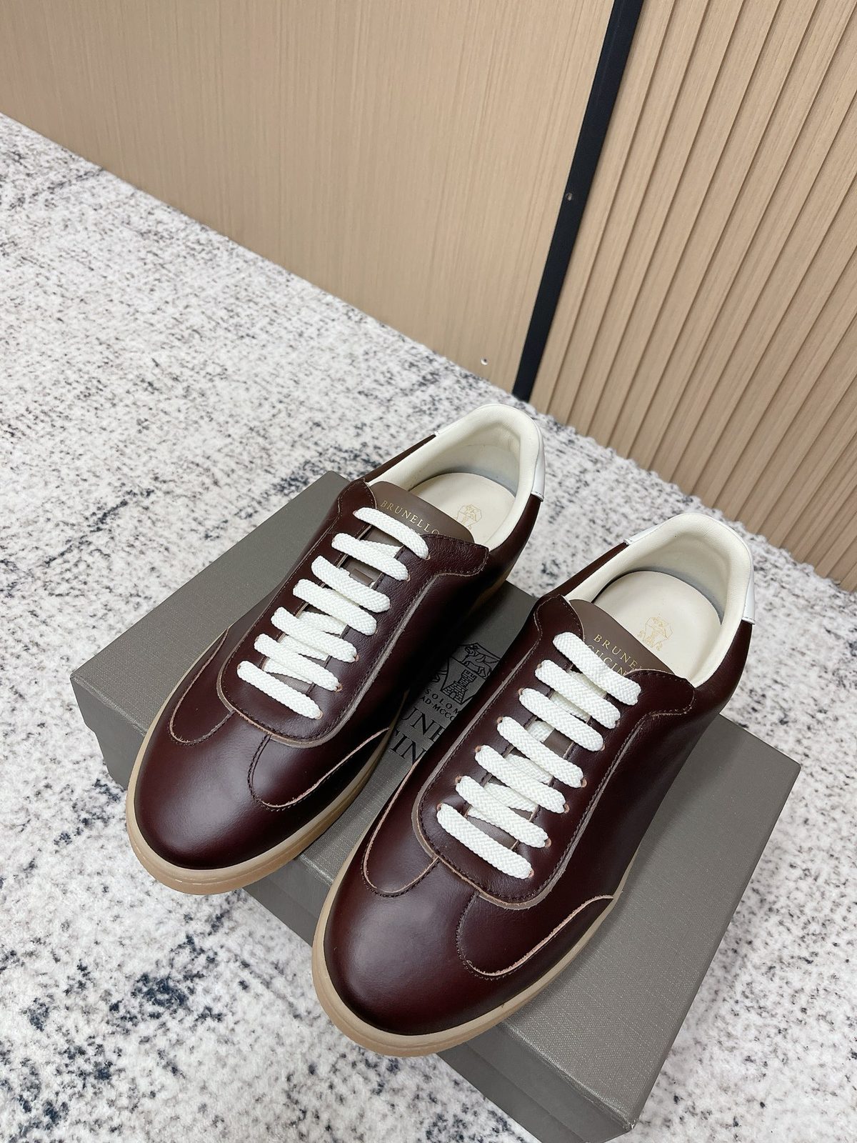 Brunello Cucinelli Leather Low-Top Sneaker Burgundy White