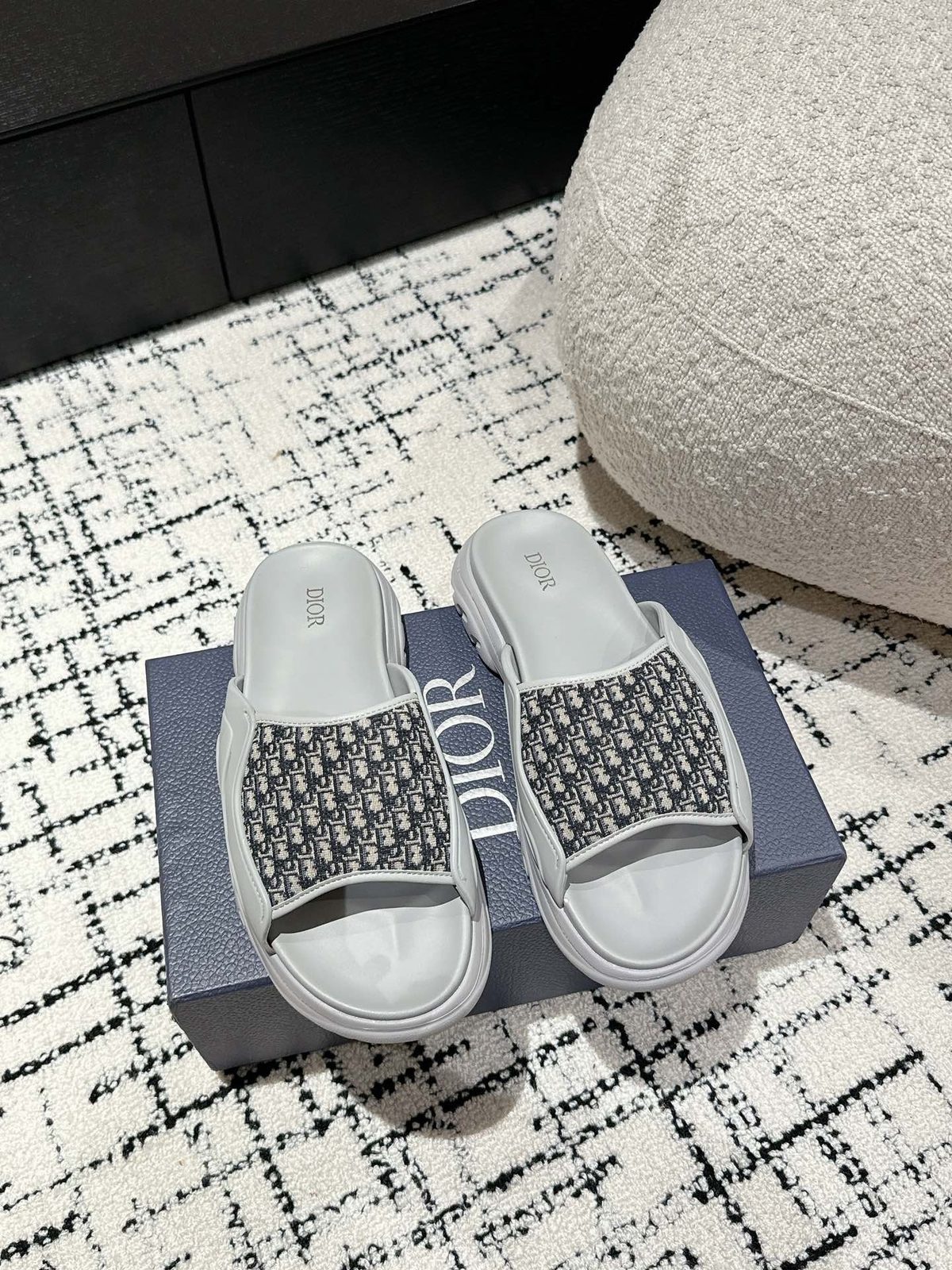 Dior Oblique Canvas Platform Slide Sandals