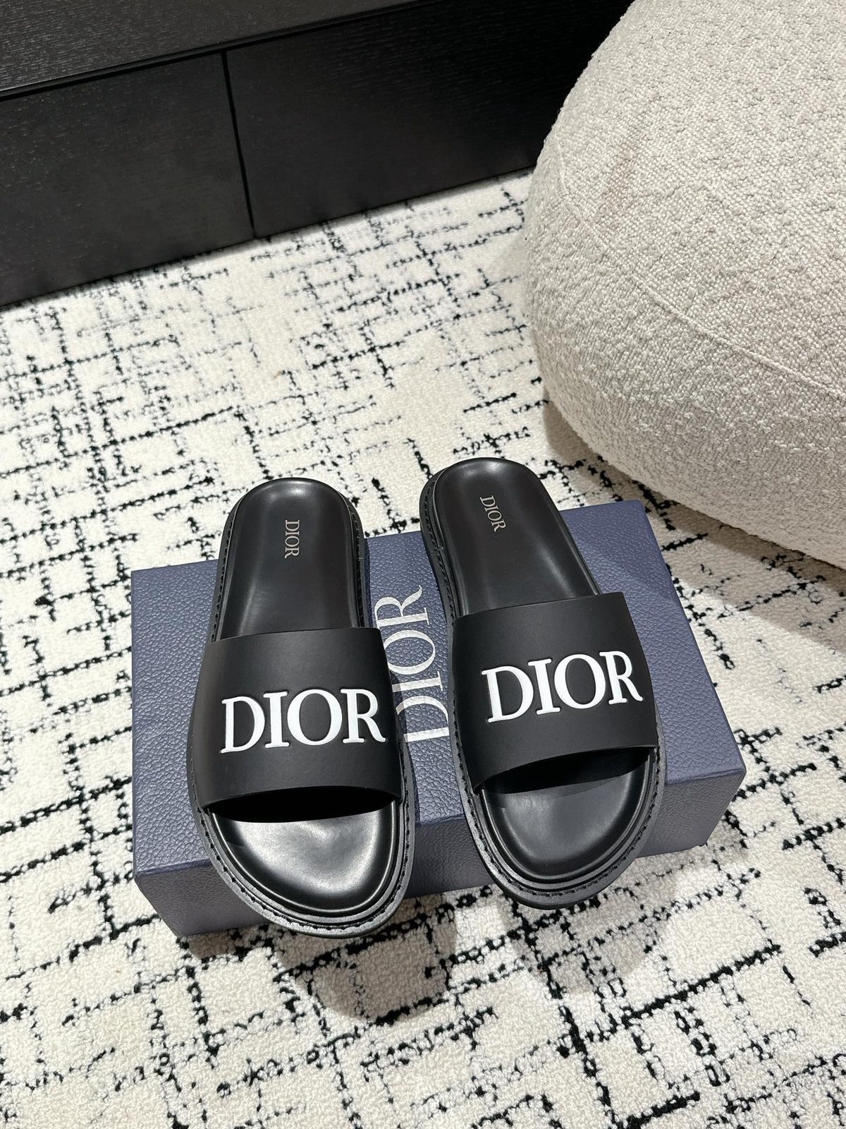 Dior Slide Sandals Black Leather