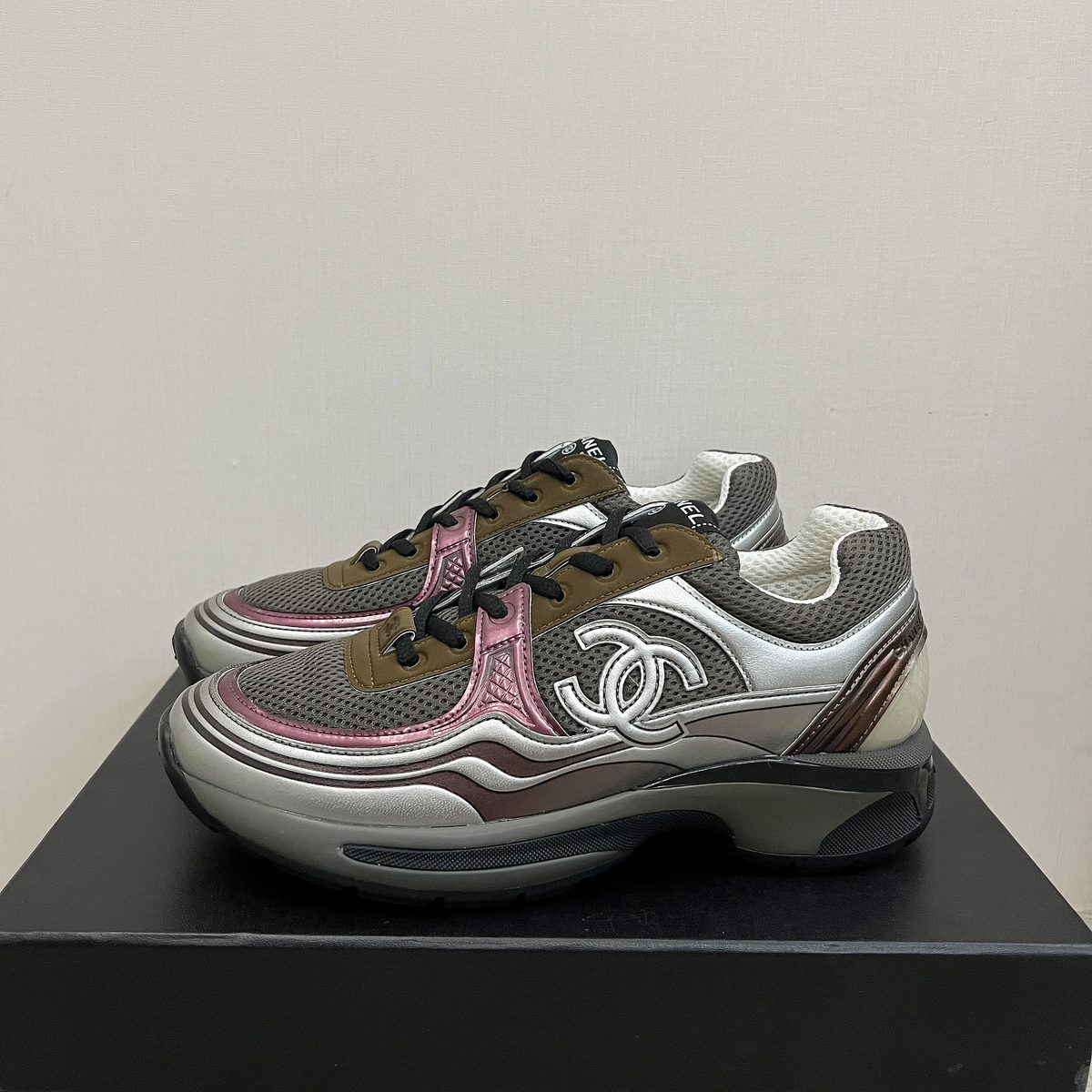 Chanel CC Sneaker Grey Pink Brown