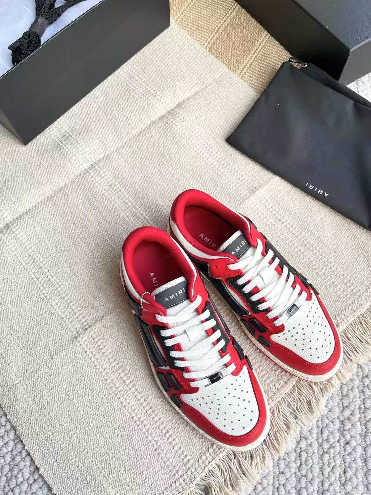 Amiri Red and White Leather Low-Top Sneakers