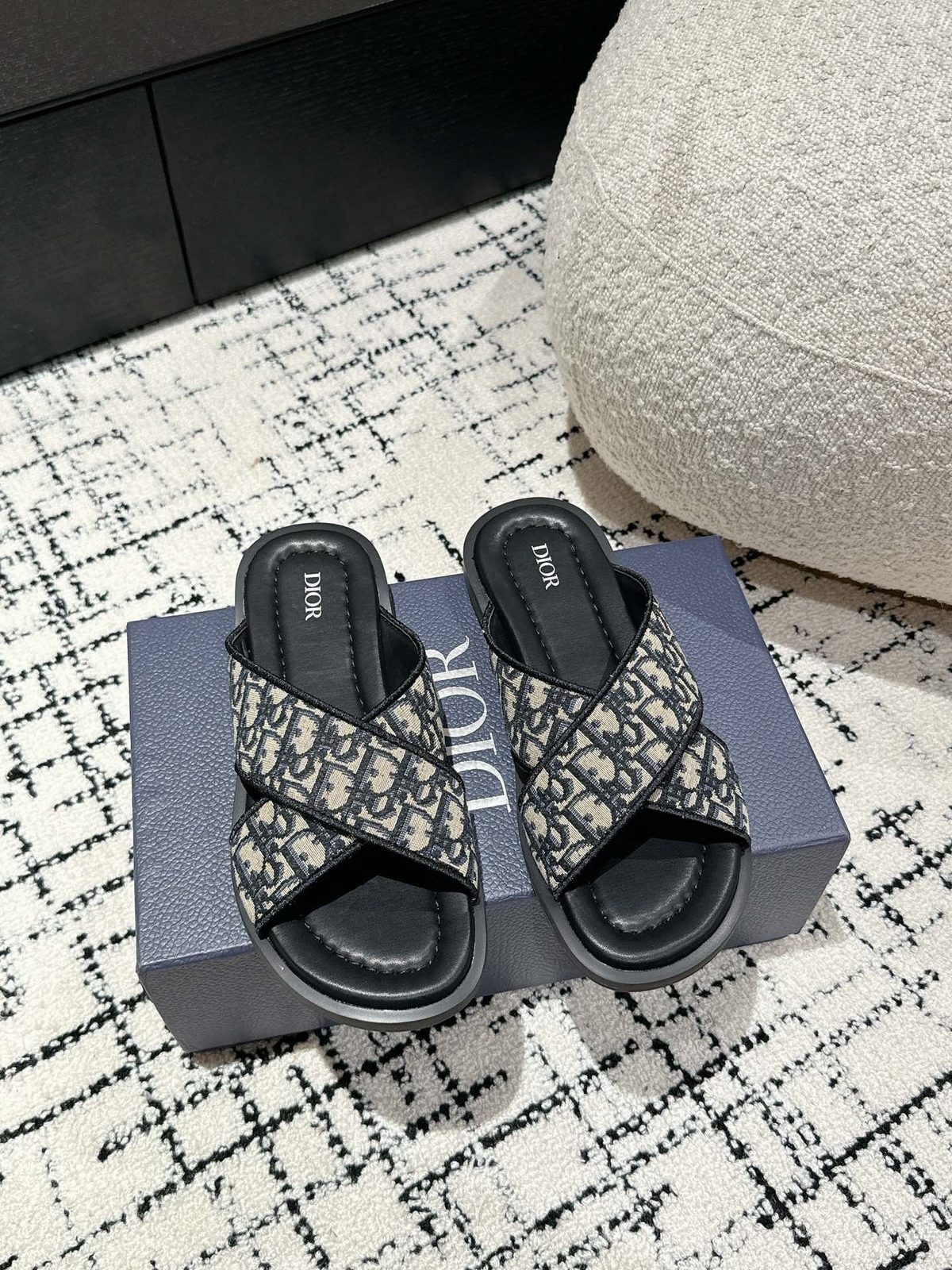 Dior Oblique Canvas Cross Slide Sandals
