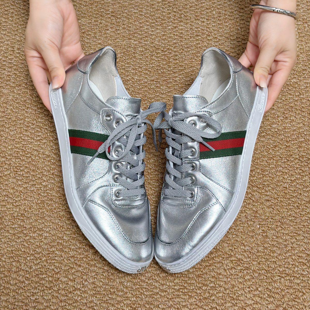 Gucci Metallic Leather Low-Top Sneakers