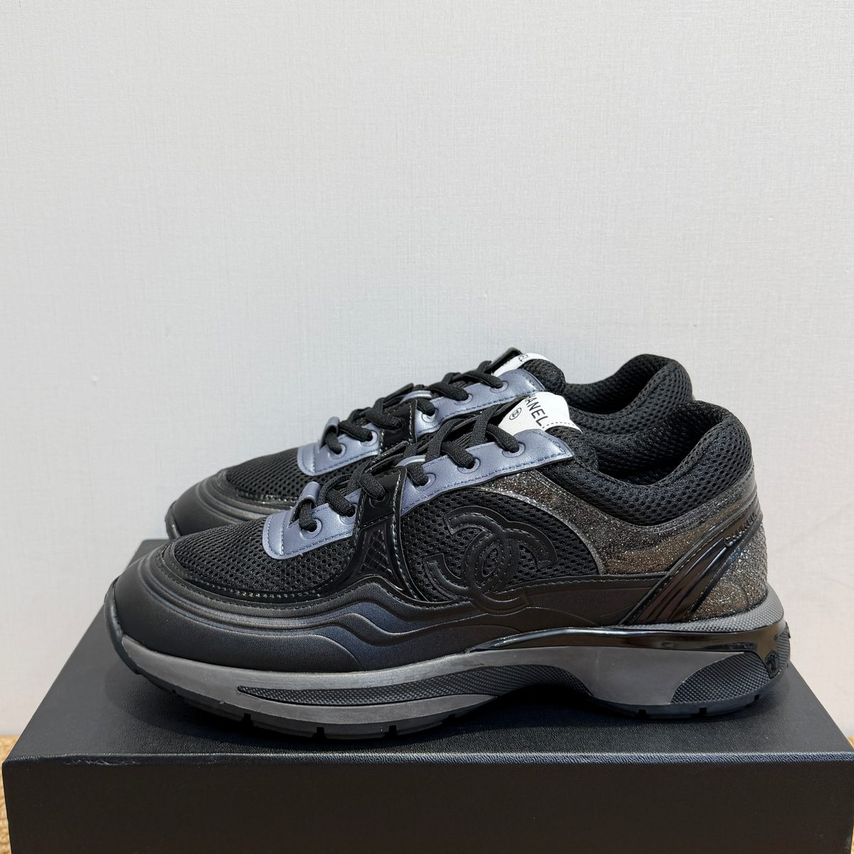 Chanel CC Logo Leather Sneakers