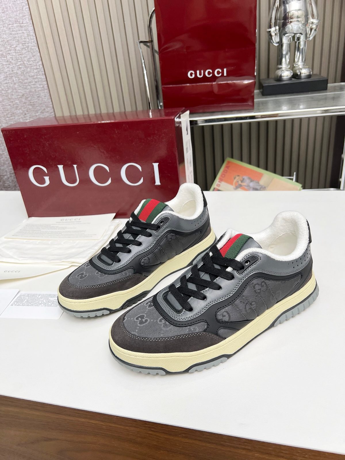 Gucci GG Quilted Suede Low-Top Sneaker Grey/Black