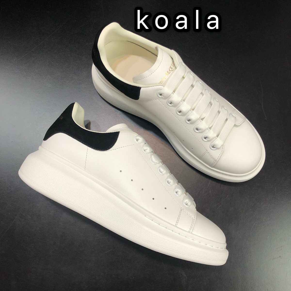 Koala Brand White Leather Low Top Sneaker with Black Heel Tab