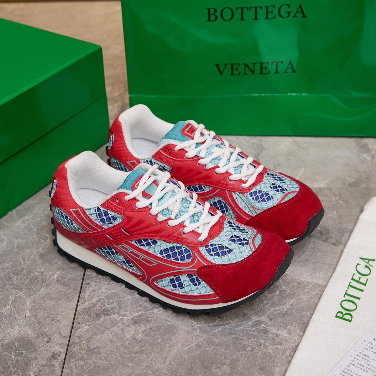 Bottega Veneta Mesh Leather Sneakers Red