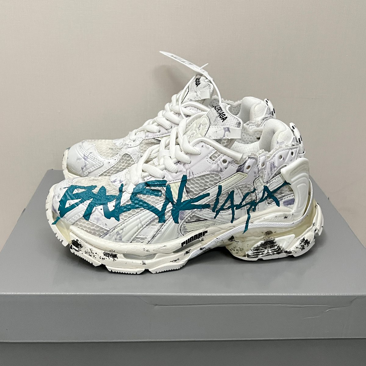 Balenciaga X Asics White Distressed Sneakers