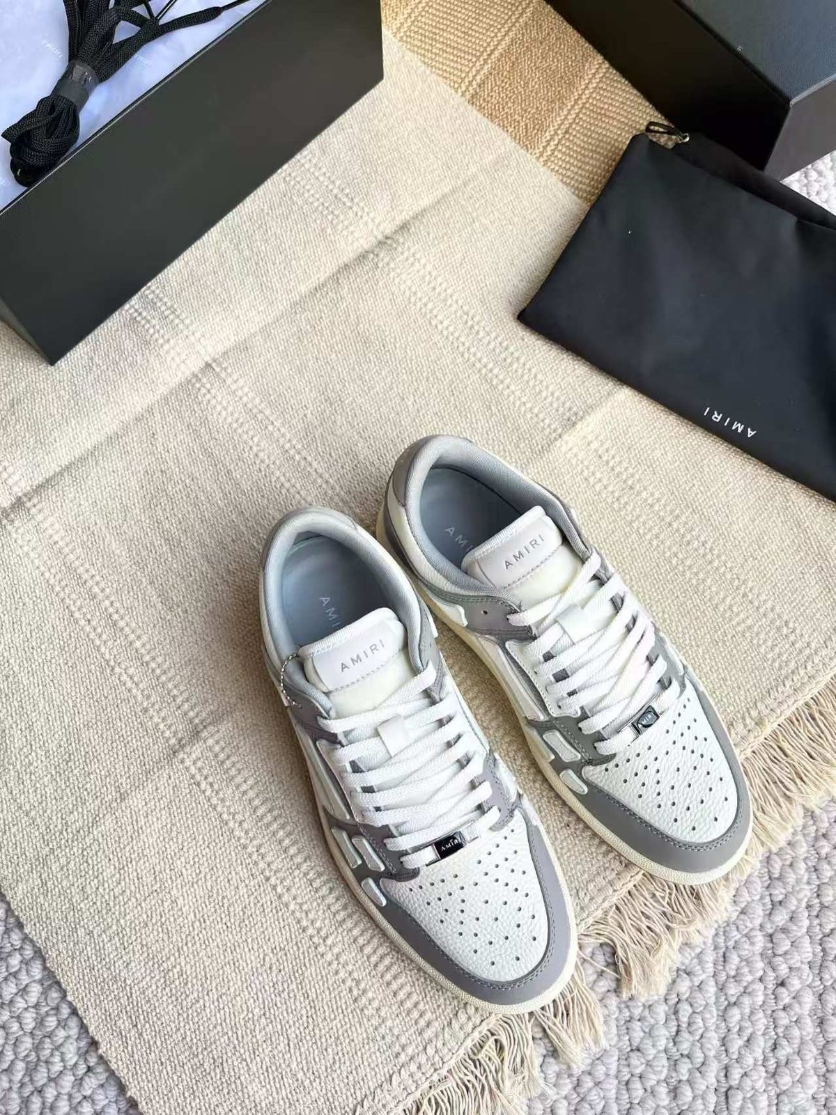 AMIRI White and Grey Leather High-Top Sneakers