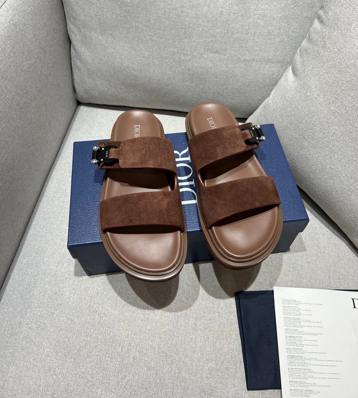 Dior Suede Buckle Platform Slide Sandals