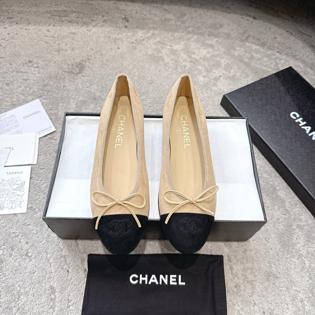 Chanel Cap Toe Ballet Flats Beige Black