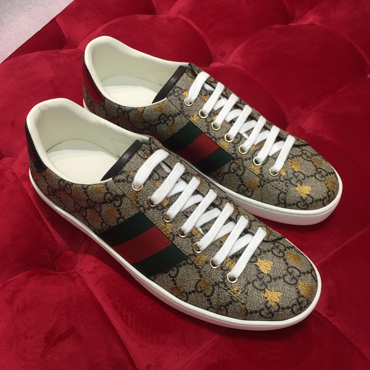 Gucci GG Canvas Ace Sneakers with Web Stripe
