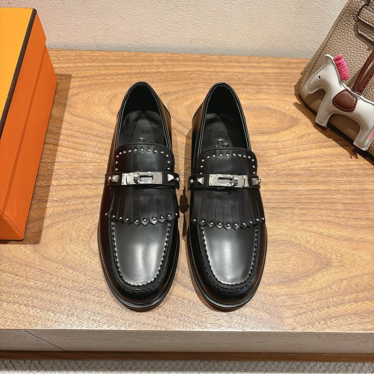 Hermès Studded Leather Loafer Moccasins