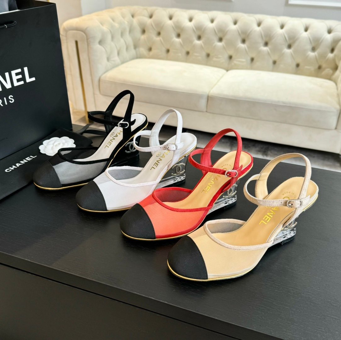Chanel Camellia Wedge Slingback Sandals