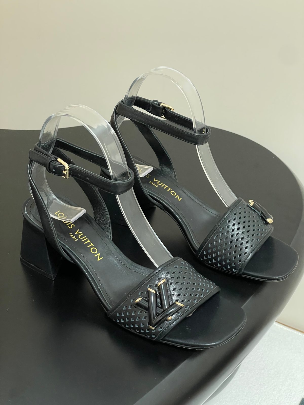 Louis Vuitton Black Quilted Ankle Strap Sandals