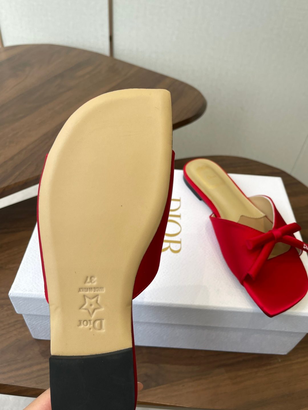 Dior Red Velvet Bow Ballet Flats
