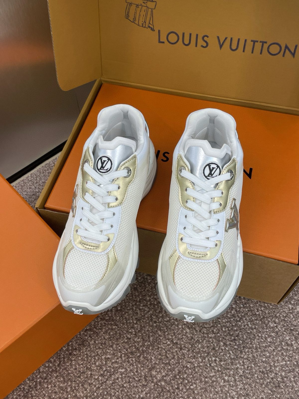 Louis Vuitton White Gold Leather Sneakers