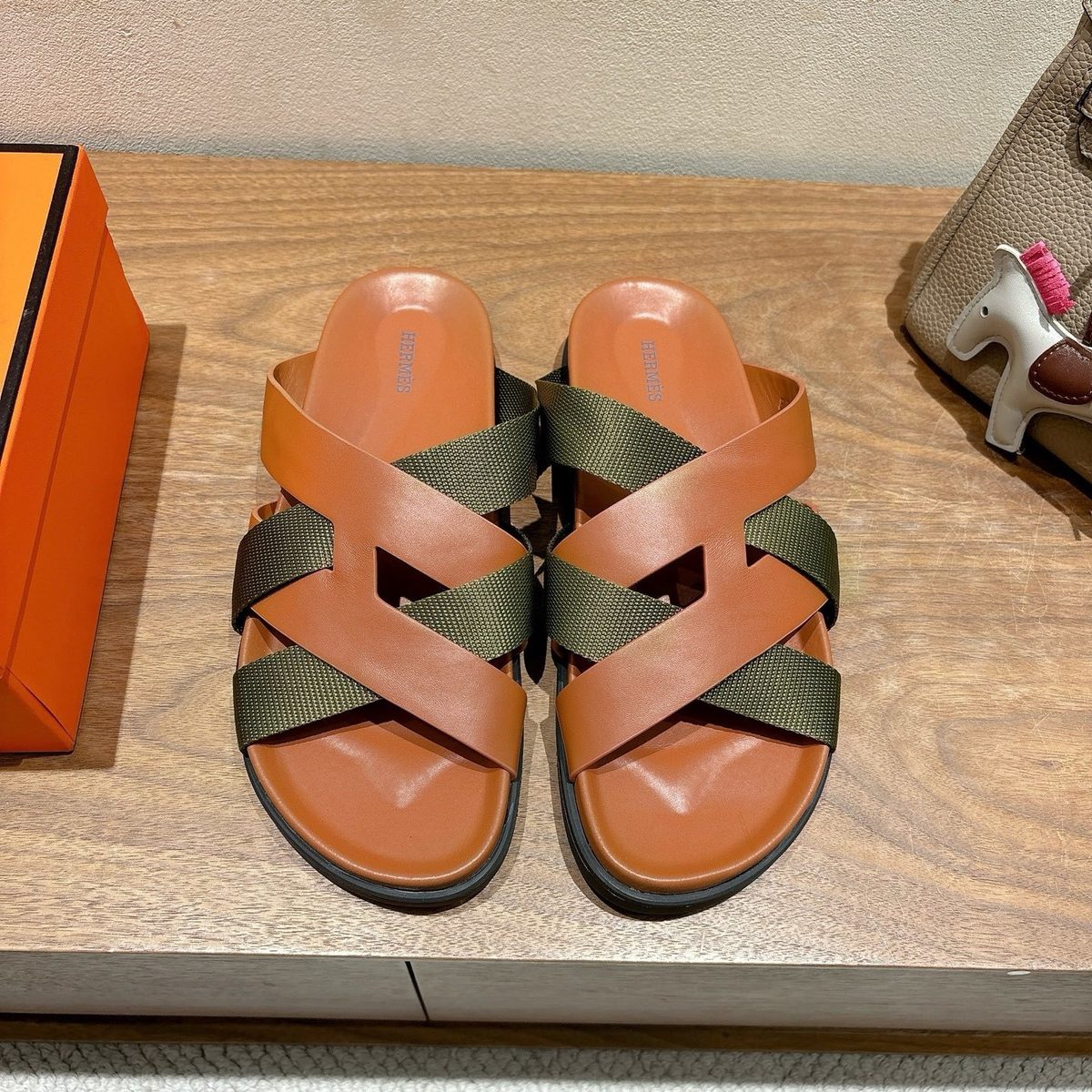 Hermès Leather and Canvas Crossover Sandals