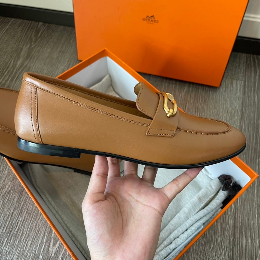 Hermès Leather Loafer with Gold Hardware