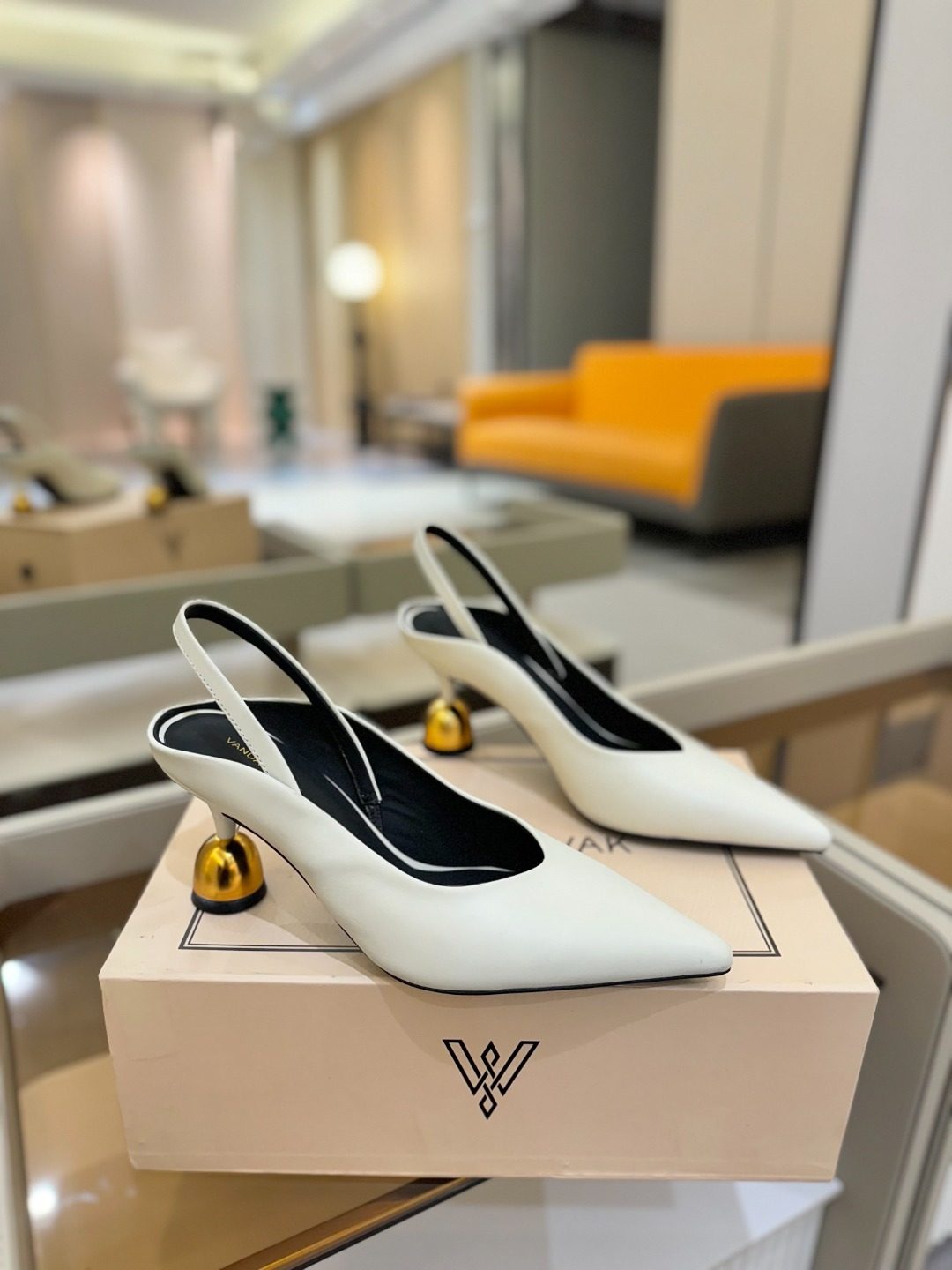Luxury White Slingback Pointed Heel Pumps