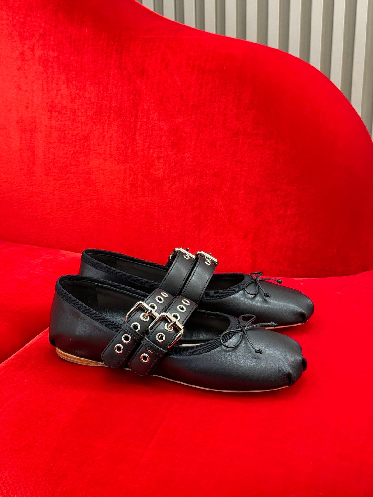Miu Miu Black Leather Mary Jane Flats