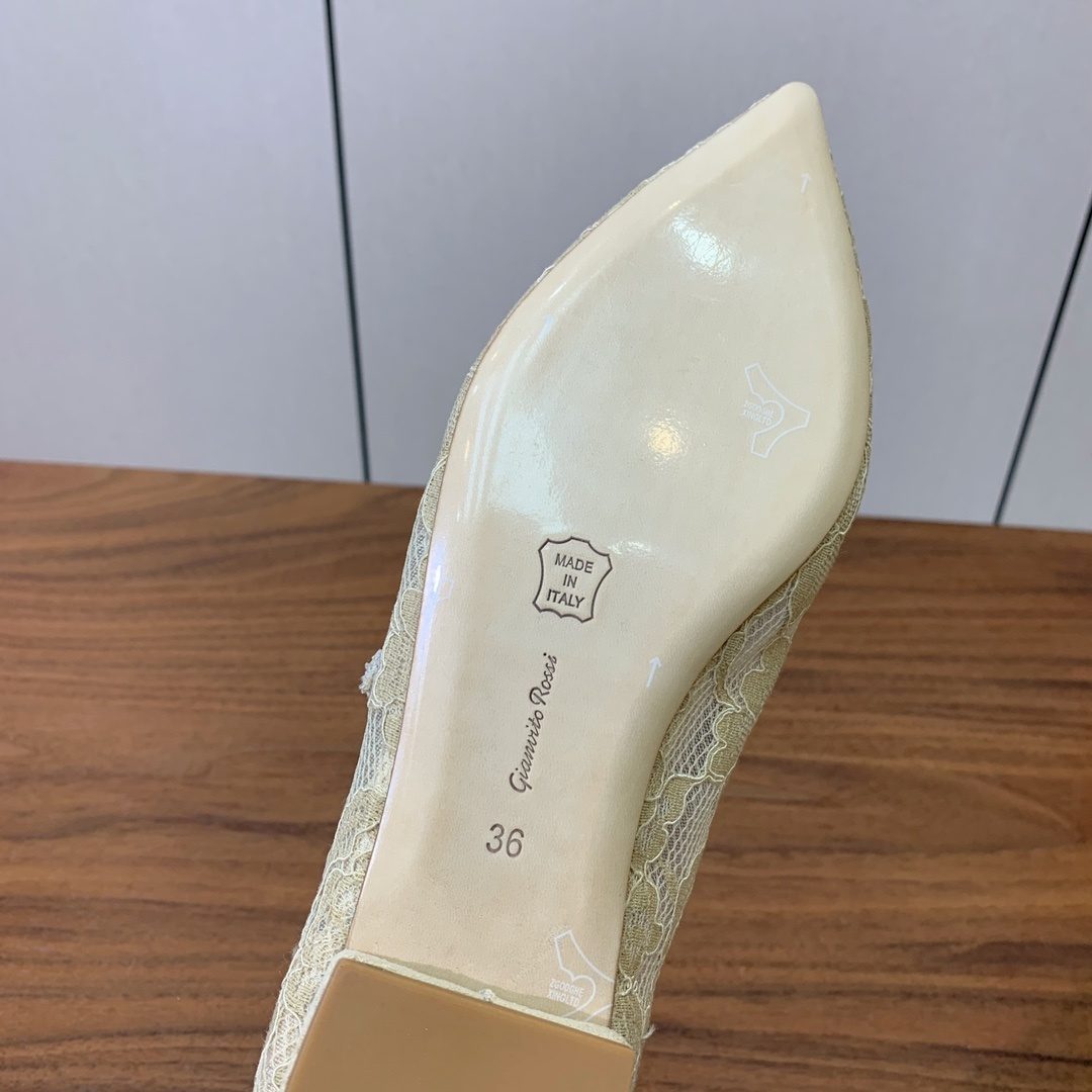 Giannico Beige Lace Pointed Toe Flats