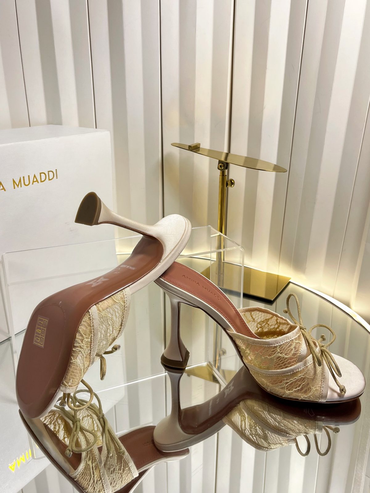 Amina Muaddi Lace-Up Heeled Mules