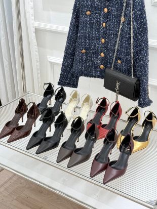 Saint Laurent Crocodile Embossed Ankle Strap Pump