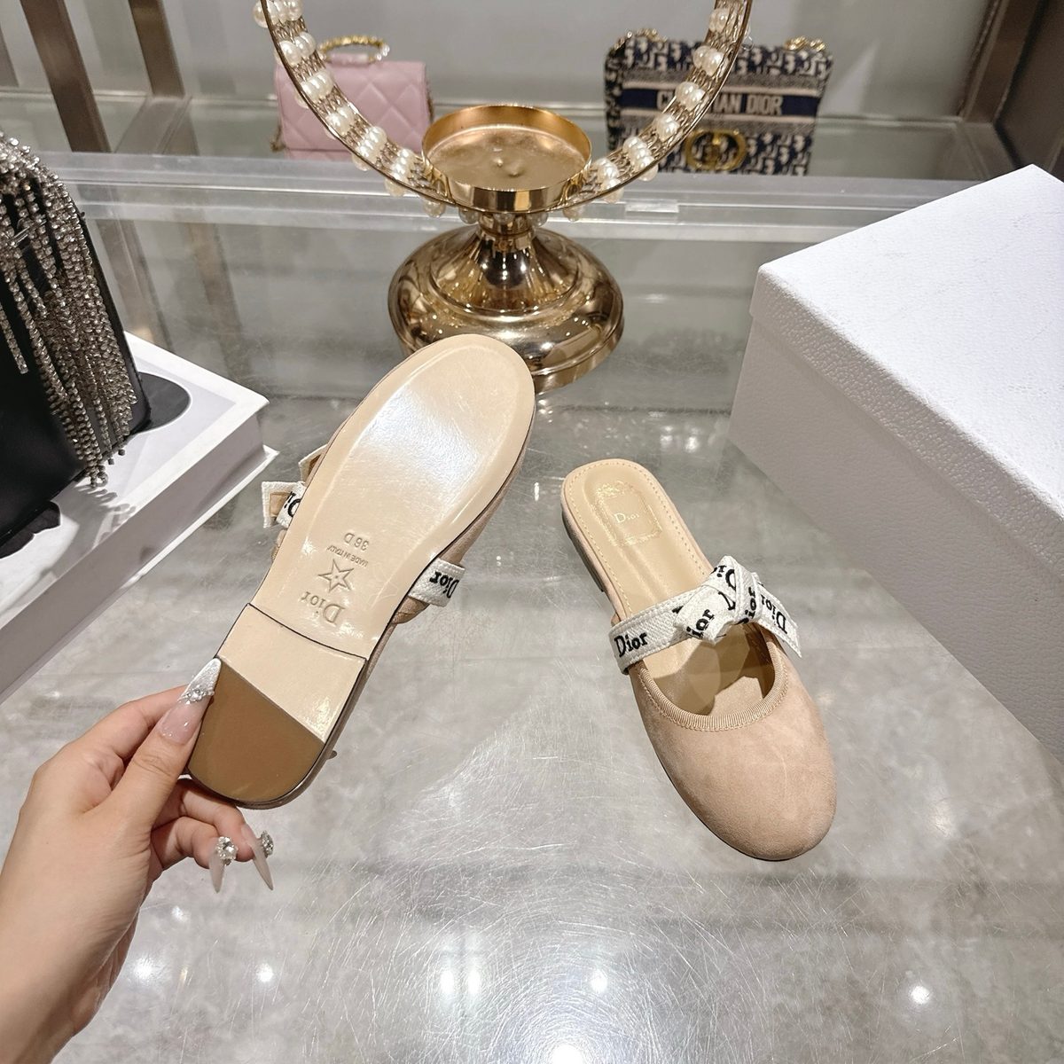 Dior Knit Mule Slippers Beige