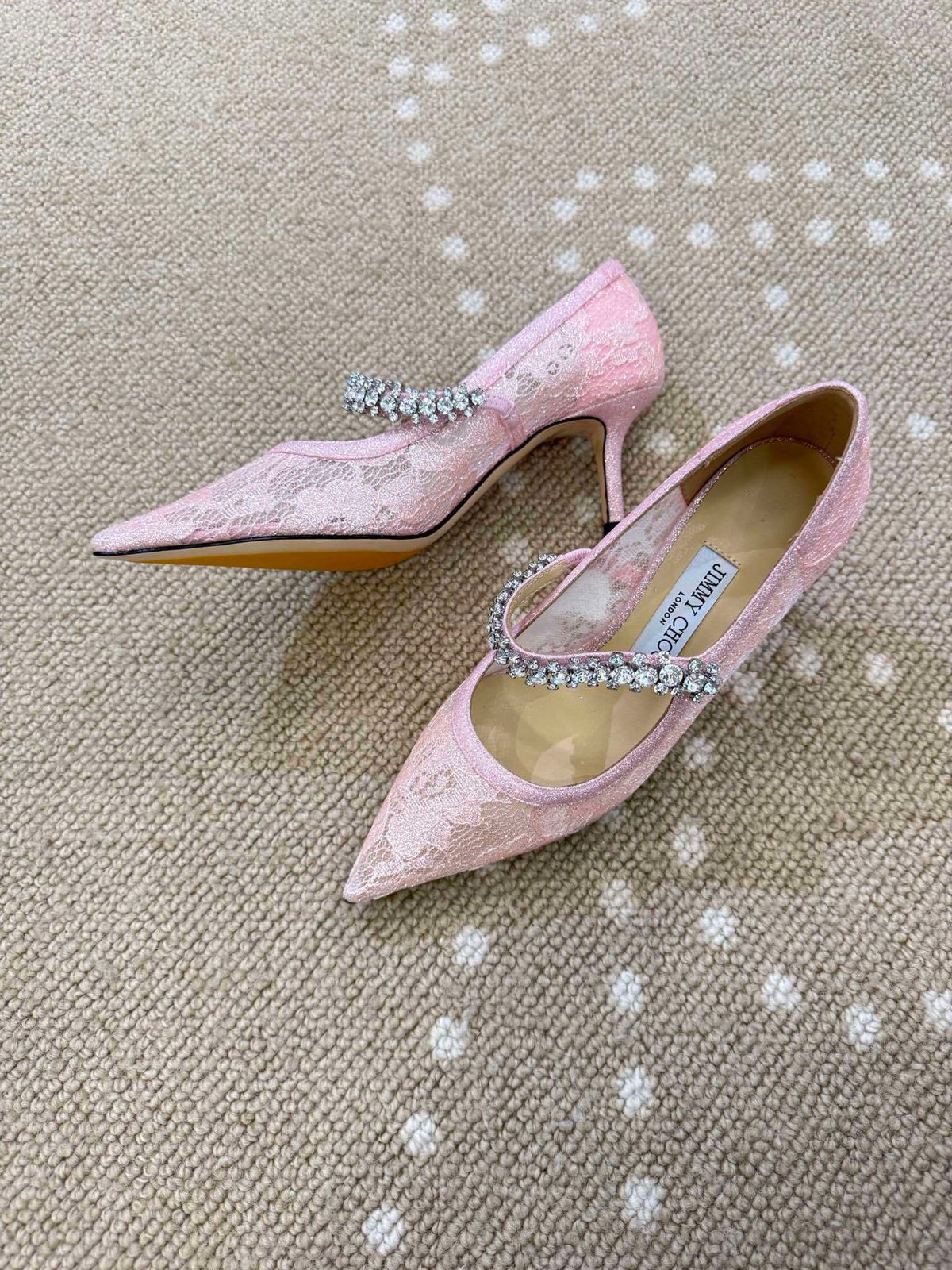 Jimmy Choo Lace Pink Glitter Pointed Toe Pump