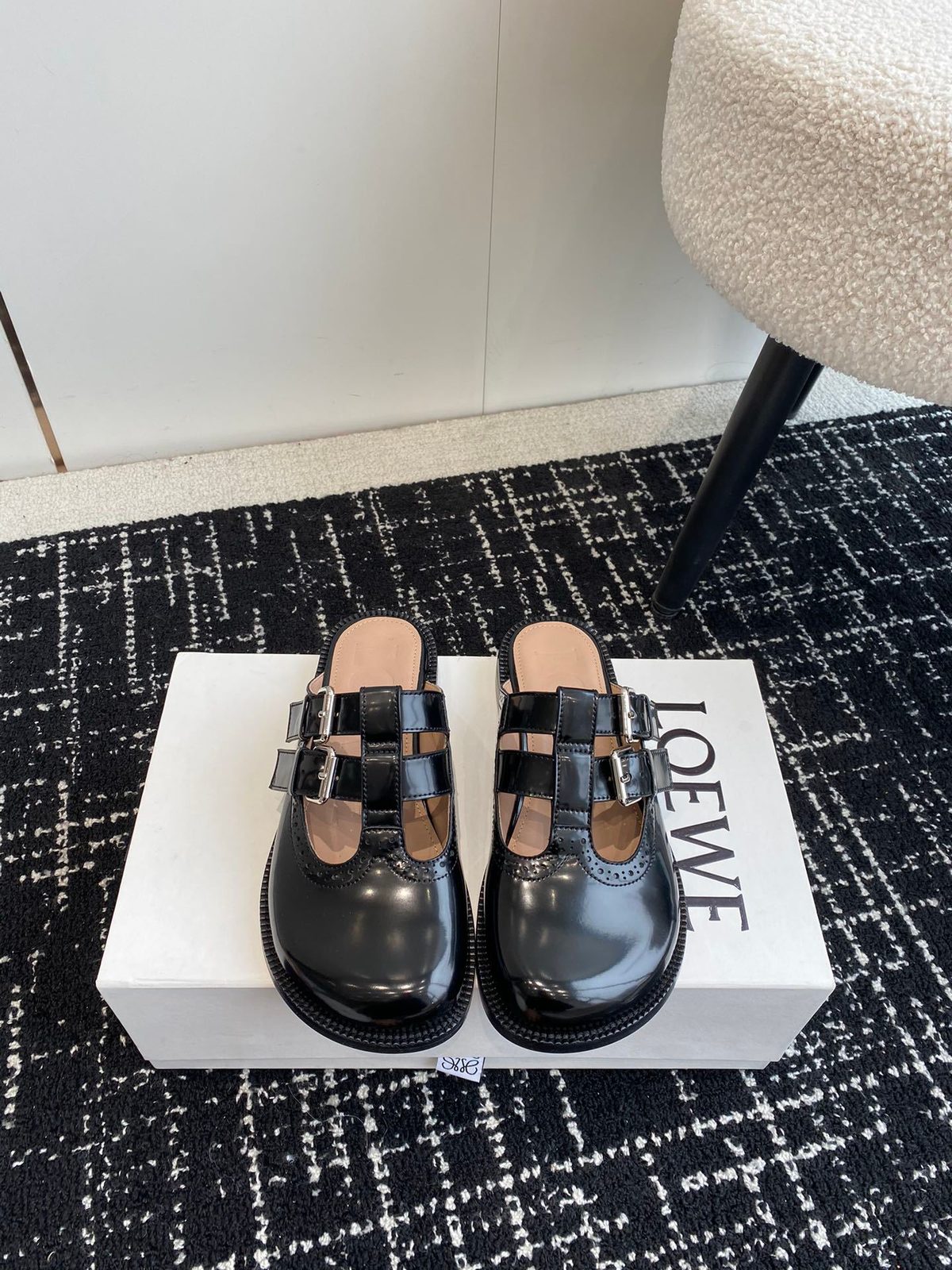 Black Patent Leather Mary Jane Clogs with Buckle Straps