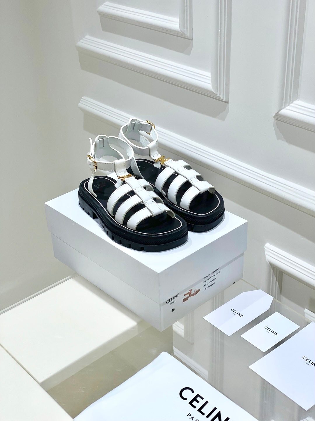 Celine Striped Leather Platform Sandals