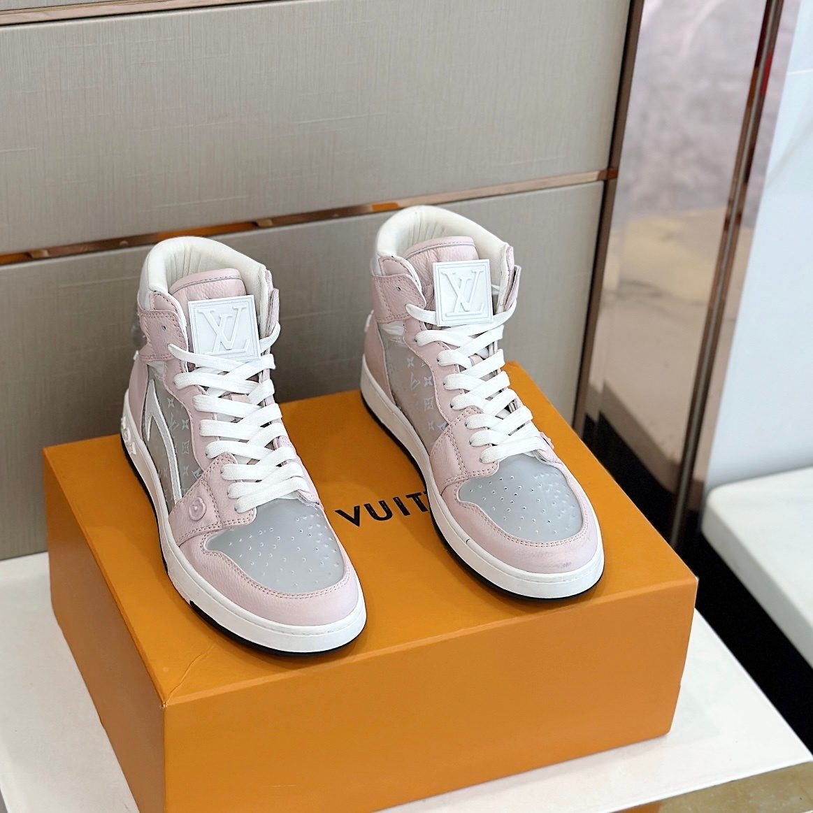 Louis Vuitton Monogram High-Top Sneakers Pink
