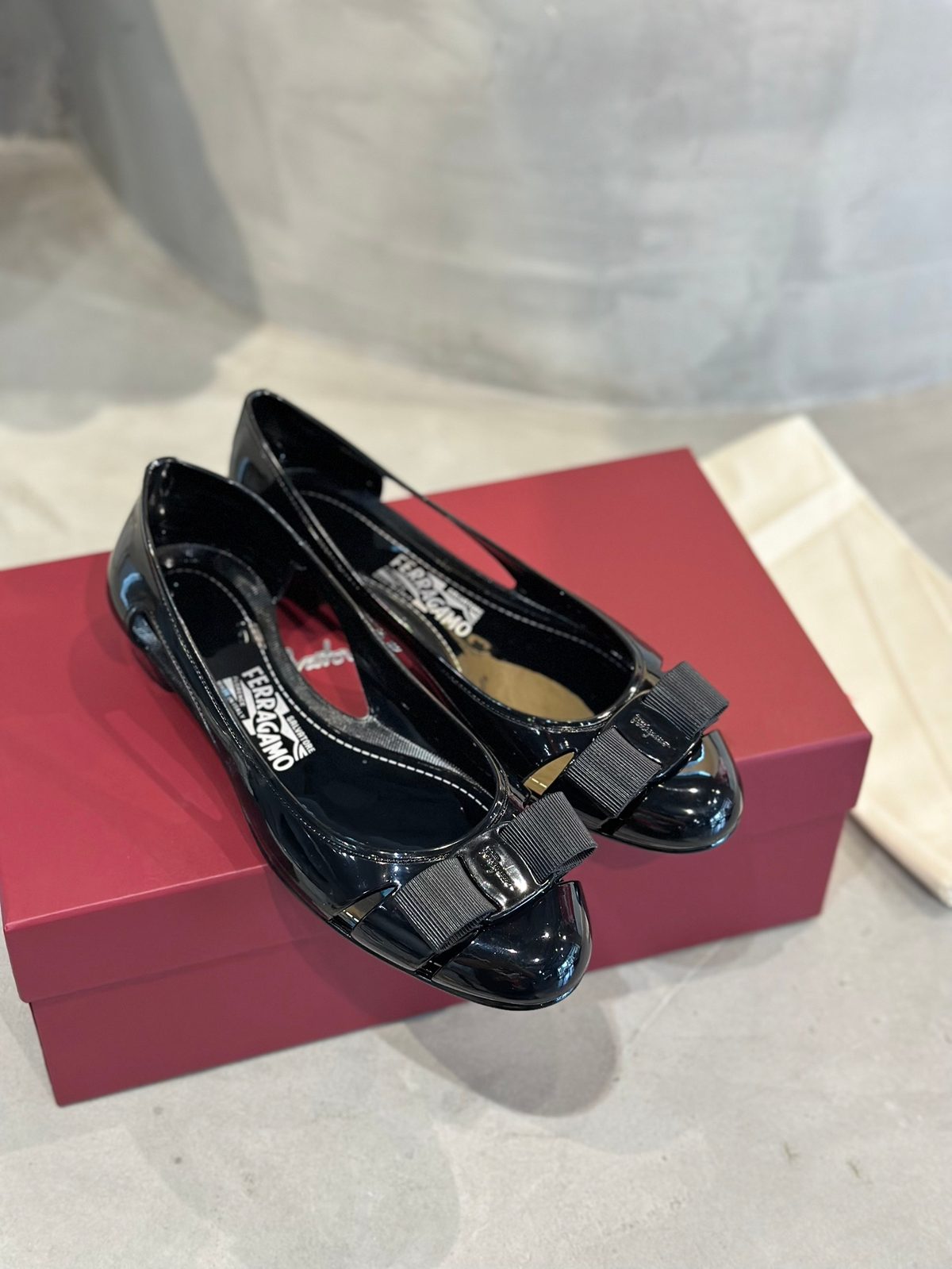 Salvatore Ferragamo Patent Leather Bow Ballet Flats