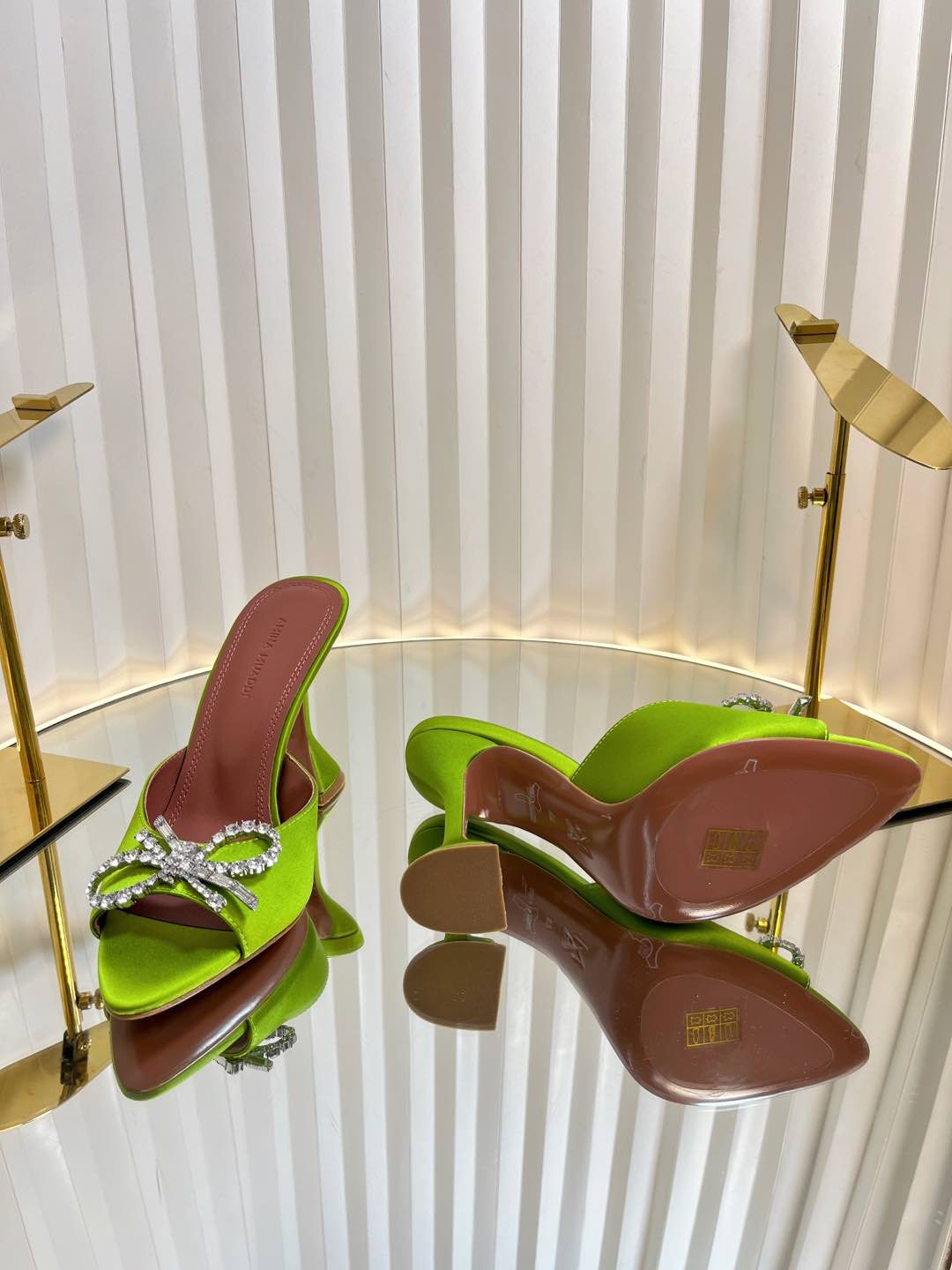 Amina Muaddi Crystal Bow Satin Mules
