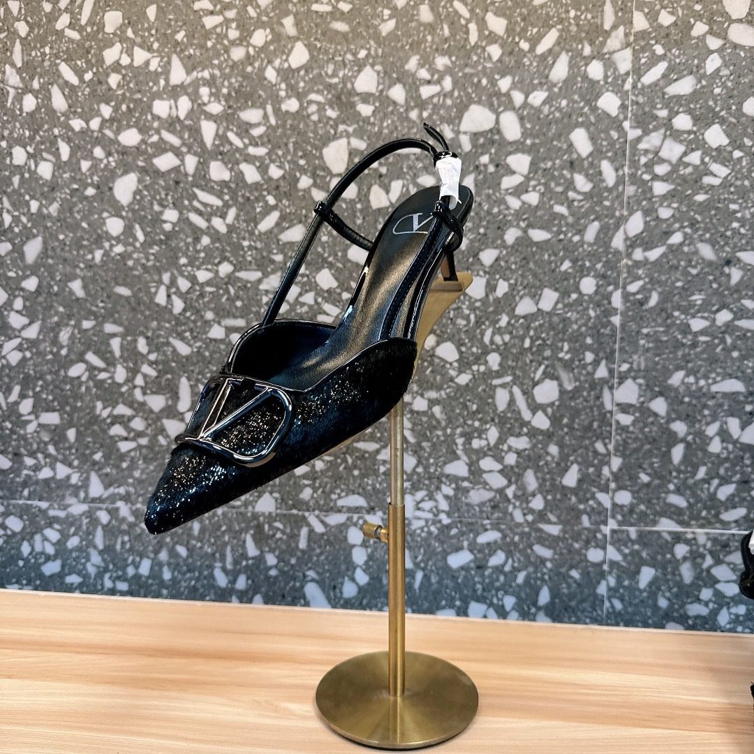 Valentino Black Glitter Slingback Pointed Pump
