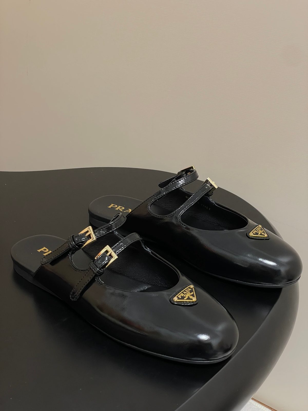 Prada Black Leather Mary Jane Mules