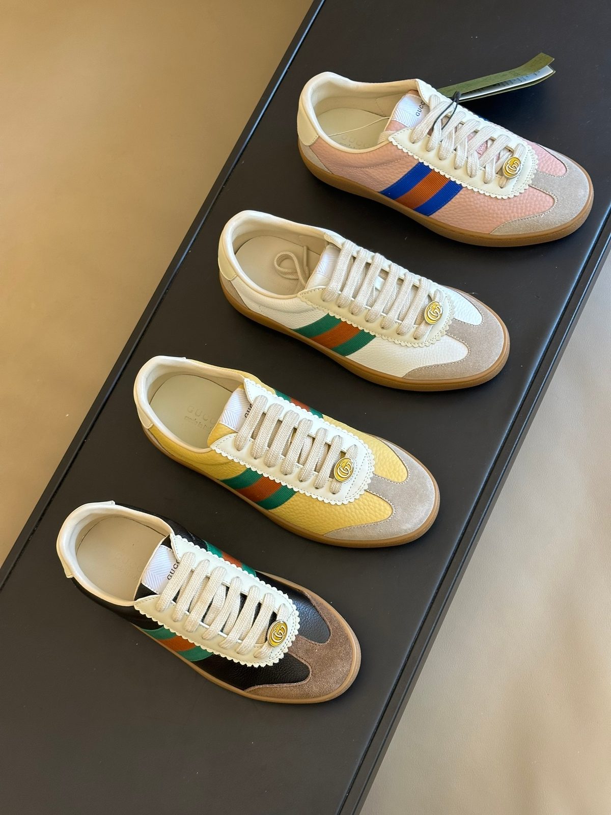 Gucci Web Stripe Leather Sneaker Collection