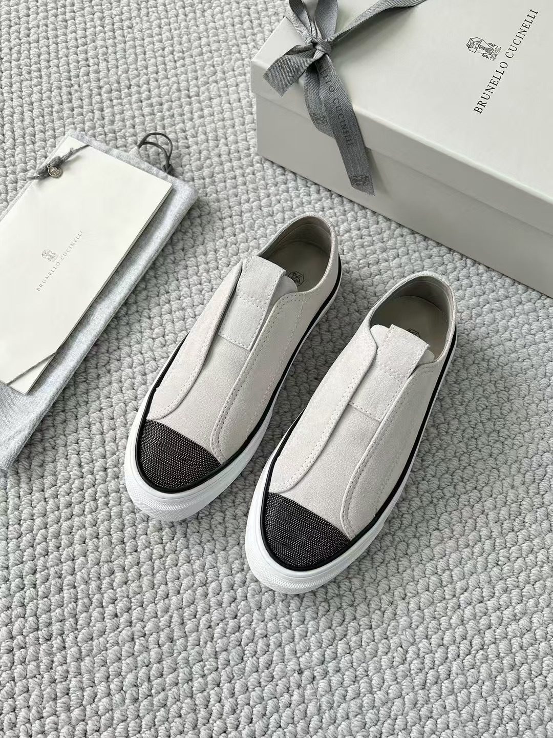 Brunello Cucinelli White Canvas Slip-On Sneakers