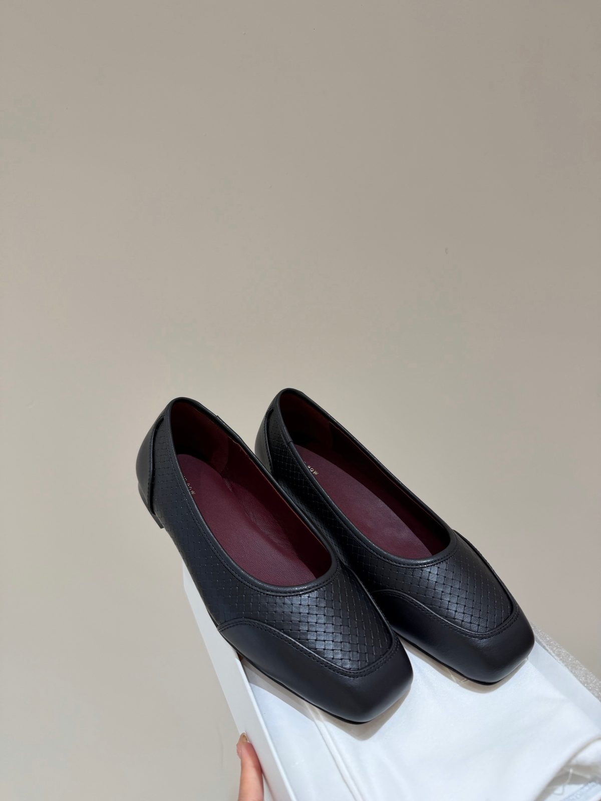 Black Woven Leather Loafer Flat