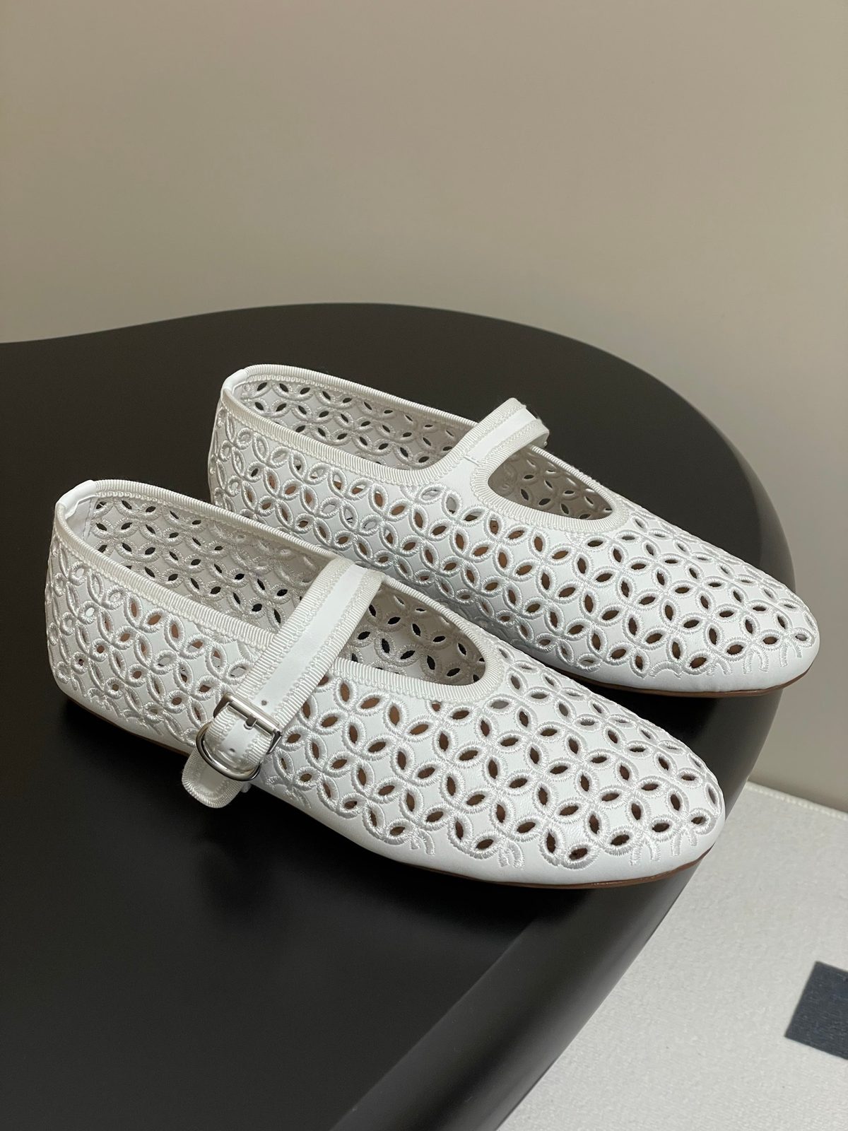 ALAIA Perforated Leather Mary Jane Flats