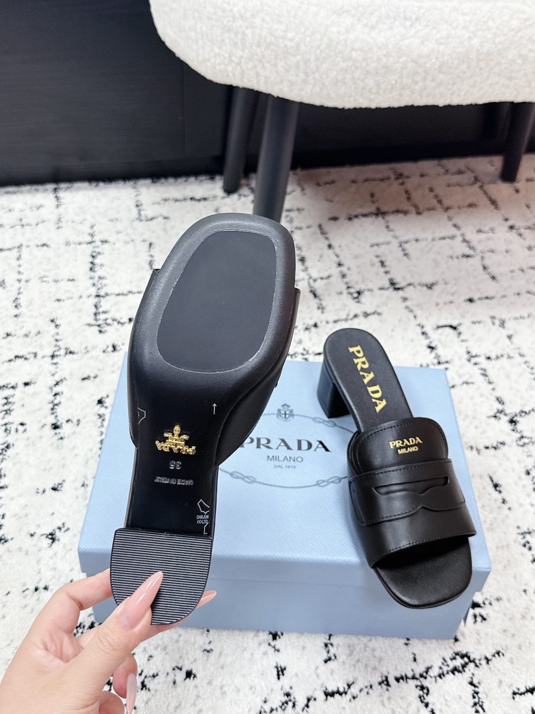 Prada Milano Black Leather Slide Sandals
