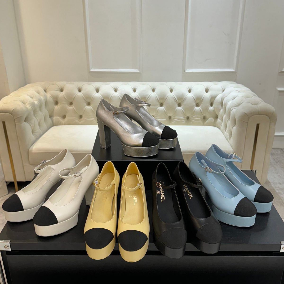 Chanel Cap Toe Platform Mary Jane Heels